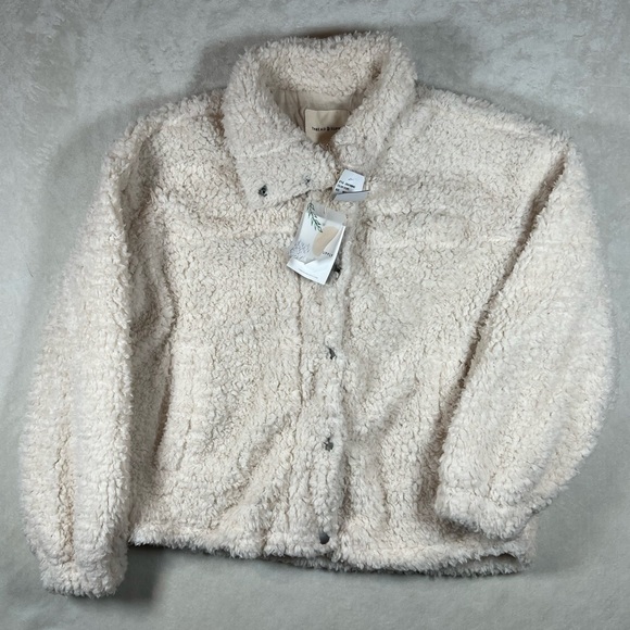 NWT Thread & Supply Nordstroms Medium Cream Sherpa Retro Pile Button Coat Jacket - Picture 1 of 14
